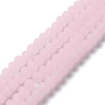 Imitation Jade Solid Color Glass Beads Strands, Faceted, Frosted, Rondelle, Pink, 4mm, Hole: 1mm