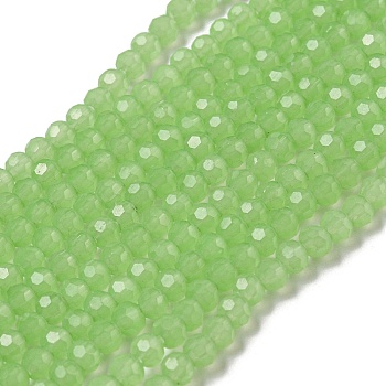 Imitation Jade Glass Beads Stands, Faceted, Round, Light Green, 3~3.5mm, Hole: 0.6mm, about 174~175pcs/strand, 21.18''~21.34''(53.8~54.2cm)