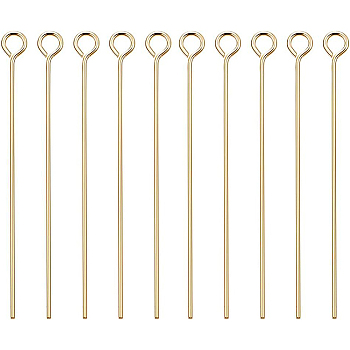 Brass Eye Pin, Long-Lasting Plated, Real 18K Gold Plated, 45mm, Hole: 2mm, Pin: 0.7mm, 100pcs/set