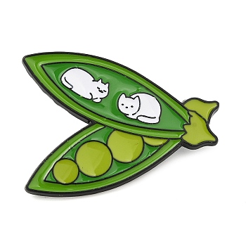 Pea Pod & Cat Enamel Pin, Electrophoresis Black Plated Alloy Badge for Backpack Clothes, Green, 26x35x1.5mm
