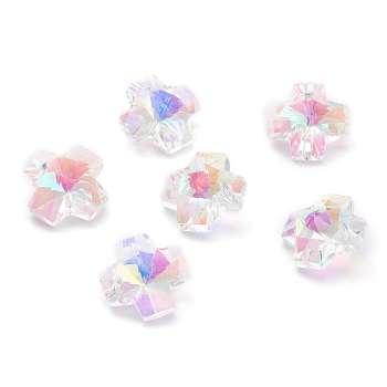 Transparent Glass Charms, Faceted, Back Plated, Cross, Clear AB, 14x14x7mm, Hole: 1.6mm