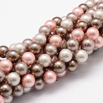 Shell Pearl Bead Strands, Grade A, Round, Mixed Color, 8mm, Hole: 1mm, about 49~52pcs/strand, 16 inch