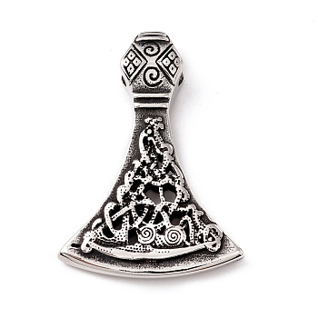 Tibetan Style 304 Stainless Steel Pendants, Axe, Antique Silver, 43x30x4mm, Hole: 6x4.5mm
