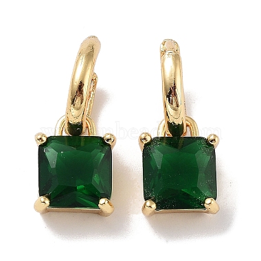Dark Green Square Brass Earrings