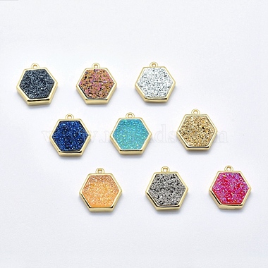 Golden Mixed Color Hexagon Quartz Crystal Charms