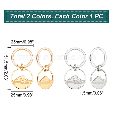 2Pcs 2 Colors Round Ring with Mountain 304 Stainless Steel Pendant Keychain(KEYC-UN0001-15)-3