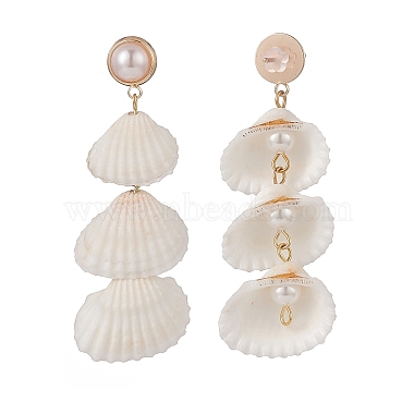 Natural Spiral Shell & Shell Pearl Dangle Stud Earrings(EJEW-TA00168)-2