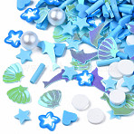 Handmade Polymer Clay Cabochons, Fashion Nail Art Decoration Accessories, with Plastic and ABS Plastic Imitation Pearl Beads, Mixed Shapes, Medium Sea Green, 2~12x1.5~8x0.5~6mm(CLAY-N006-87)