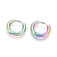 Ion Plating(IP) 304 Stainless Steel Huggie Hoop Earrings, Hypoallergenic Earrings, with 316 Surgical Stainless Steel Pin, Rainbow Color, 10 Gauge, 12~13x2.5mm, Pin: 1mm, Inner Diameter: 8mm(EJEW-F111B-13mm-Y)