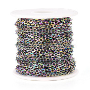 Ion Plating(IP) 304 Stainless Steel Cable Chains, Unwelded, with Spool, Flat Oval, Rainbow Color, 4x3x0.7mm, about 32.81 Feet(10m)/Roll(CHS-D028-05M-B)