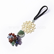 Natural Raw Green Aventurine & Mixed Stone Chips Tassel Pendant Decorations, Chakra Theme Alloy Charms Hanging Ornament, Anahata, 165mm, Link: 45x2mm(HJEW-P014-01G-01)