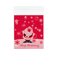 Rectangle OPP Cellophane Bags for Christmas, Red, 13.9x9.9cm, Unilateral Thickness: 0.035mm, Inner Measure: 11x9.9cm, about 95~100pcs/bag(OPC-I005-08A)