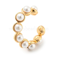 Brass Ring Cuff Earrings with Plastic Pearl Beaded, Long-Lasting Plated, Real 14K Gold Plated, 15.5x18x4mm(EJEW-M232-03G)