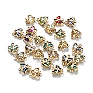 Brass Glass Links Connectors, Long-Lasting Plated, Butterfly, Real 18K Gold Plated, Mixed Color, 10x9x4mm, Hole: 0.9~1.2mm(KK-H760-02G)