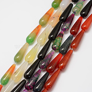 Natural Agate Bead Strands, teardrop, Dyed, Mixed Color, 30x10mm, Hole: 2mm, about 13pcs/strand, 15.43 inch(G-K143-B-M)