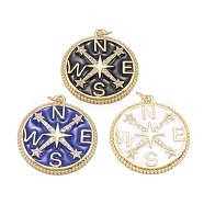 Brass Clear Cubic Zirconia Enamel Pendants, with Jump Ring, Long-Lasting Plated, Lead Free & Cadmium Free, Flat Round with Star 
and Letter Pattern, Real 18K Gold Plated, Mixed Color, 28x25x3mm, Jump Ring: 5x0.8mm, 3.5mm Inner Diameter(ZIRC-C024-01G)