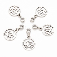 Tibetan Style Alloy Large Hole European Dangle Charms, Flat Round with Yoga Lotus, Antique Silver, 36mm, Hole: 5mm(PALLOY-JF00036)