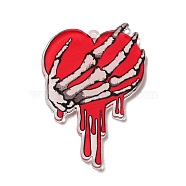 Opaque Acrylic Pendants, for Valentine's Day, Heart Charm, Skeleton, 45x30.5x2.5mm, Hole: 1.5mm(SACR-L006-002B)