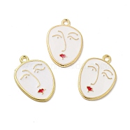 Alloy Enamel Pendants, Women's Face Charm, Golden, White, 23x16x1.5mm, Hole: 1.6mm(ENAM-J650-07G-03)