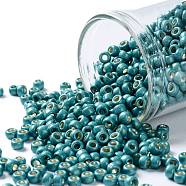 TOHO Round Seed Beads, Japanese Seed Beads, (PF569F) PermaFinish Turquoise Metallic Matte, 8/0, 3mm, Hole: 1mm, about 222pcs/10g(X-SEED-TR08-PF0569F)