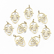 304 Stainless Steel Charms, Laser Cut, with Jump Ring, Abstract Face, Real 14K Gold Plated, 13.5x10x1mm, Jump Ring: 3x0.4mm, 2.2mm inner diameter(STAS-S116-066G)