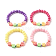 Acrylic Beaded Stretch Bracelets for Kids, LOVE Word Handmade Polymer Clay Beads Bracelets, Mixed Color, Inner Diameter: 1-5/8 inch(4.2cm)(BJEW-JB07784)