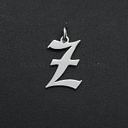 304 Stainless Steel Pendants, with Jump Ring, Old English, Letter, Laser Cut, Stainless Steel Color, Letter.Z, 16x11x1mm, Hole: 3mm(A-STAS-R111-JA565-Z)