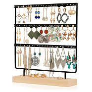 Triple Levels Rectangle Iron Earring Display Stand, Jewelry Display Rack, with Wood Findings Foundation, Black, 29x6.9x28.5cm(CON-PW0001-151B-02)