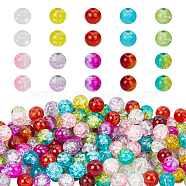 Spray Painted Transparent Crackle Glass Beads, Round, Mixed Color, 8mm, Hole: 1.3~1.6mm, 10 colors, 20pcs/color, 200pcs/box(CCG-PH0003-11A)