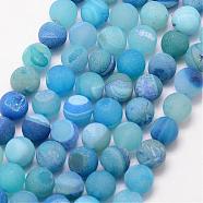 Natural Druzy Geode Agate Bead Strands, Frosted, Round, Dyed & Heated, Grade A, Deep Sky Blue, 12mm, Hole: 1mm, about 32pcs/strand, 15 inch(G-K166-09-12mm-06)