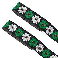 Ethnic Style Embroidery Polyester Ribbons, Jacquard Ribbon, Tyrolean Ribbon, Garment Accessories, Flower Pattern, Green, 1-3/8 inch(34mm), 0.5mm, about 7.66 Yards(7m)/pc(OCOR-WH0070-10F-03)
