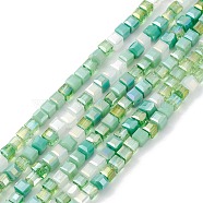 Gradient Color Electroplate Glass Bead Strands, AB Color Plated, Faceted, Cube, Dark Sea Green, 4x4x4mm, Hole: 1.2mm, about 94~97pcs/strand, 14.84~15.28 inch(37.7~38.8cm)(GLAA-E042-05B)
