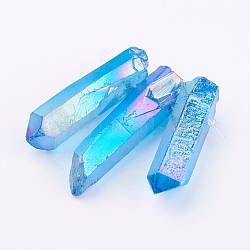 Electroplated Natural Quartz Crystal Graduated Beads Strands, Nuggets, Deep Sky Blue, 21~43x5~13mm, Hole: 1mm, 3pcs/set(G-P315-A09)