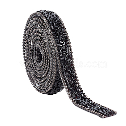 Hotfix Rhinestone Tape, with Glass Tube Beads, for Costume Accessories, Belt Decoration, Black, 10x2mm(DIY-WH0188-89C)