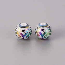 Electroplate Glass Beads, Round with Patten, Multi-color Plated, 10mm, Hole: 1.2mm(EGLA-Q123-005A)