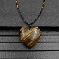 Natural Tiger Eye Pendant Necklaces, Heart, 15.75~23.62 inch(40~60cm)(XA8803-02)
