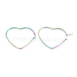 201 Stainless Steel Hoop Earrings, with 304 Stainless Steel Pin, Hypoallergenic Earrings, Heart, Rainbow Color, 66.5x56x2mm, 12 Gauge, Pin: 0.7mm(EJEW-A052-12C-M)