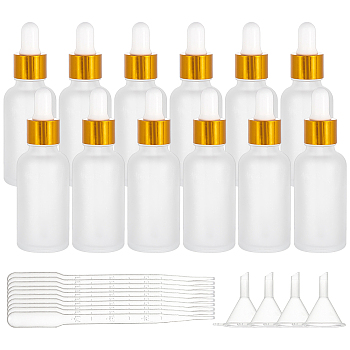 BENECREAT Frosted Empty Glass Dropper Bottles, with 3ML Disposable Plastic Dropper, Plastic Funnel Hopper, Clear, 33x105mm, Capacity: 30ml, 16pcs