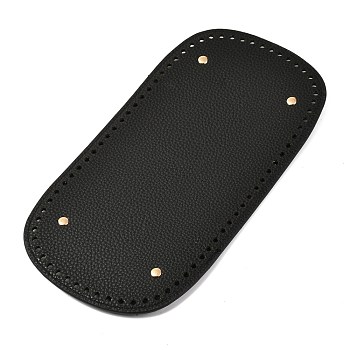 Imitation PU Leather Bottom, Oval with Alloy Brads, Litchi Grain, Bag Replacement Accessories, Black, 30x15.3x0.4~1.1cm, Hole: 5mm