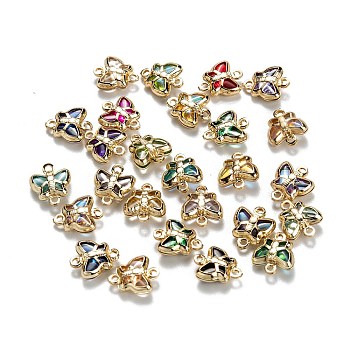 Brass Glass Links Connectors, Long-Lasting Plated, Butterfly, Real 18K Gold Plated, Mixed Color, 10x9x4mm, Hole: 0.9~1.2mm