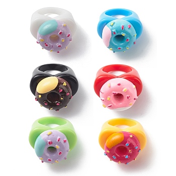 Cute 3D Resin Finger Ring, Acrylic Wide Ring for Women Girls, Mixed Color, Food Pattern, US Size 7 1/4(17.5mm)