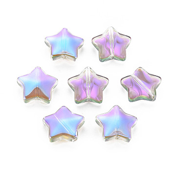Electroplate Transparent Glass Beads, Half Plated, Star, Plum, 12x13x5mm, Hole: 1mm