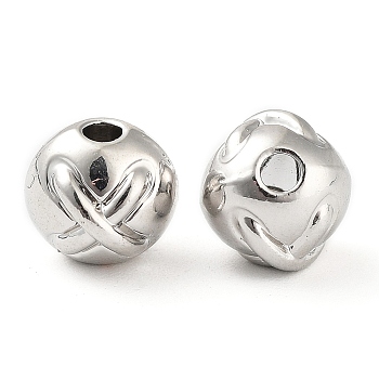 Rack Plating Alloy Beads, Round with Cross, Platinum, 9x8x7.5mm, Hole: 1.8mm