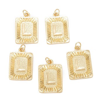 Brass Pendants, with Jump Ring, Long-Lasting Plated, Cadmium Free & Nickel Free & Lead Free, Rectangle with Alphabet, Real 18K Gold Plated, Letter.L, 23.5x16x2mm, Jump Ring: 5x0.7mm, 3.6mm Inner Diameter