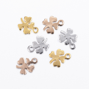 304 Stainless Steel Charms, Clover, Mixed Color, 11x8x1mm, Hole: 1mm