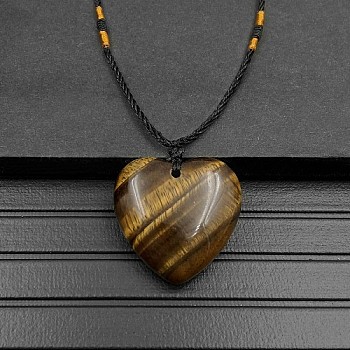 Natural Tiger Eye Pendant Necklaces, Heart, 15.75~23.62 inch(40~60cm)