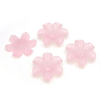 Transparent Acrylic Beads, Frosted, Flower, Pink, 32.5x29.5x8.5mm, Hole: 1.5mm, about 265pcs/455g