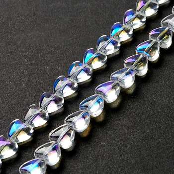 Transparent Glass Beads Strand, Heart, Clear AB, 7.5~8.5x8~8.5x4~4.5mm, Hole: 1mm, about 44~45pcs/strand, 12.56~12.87 inch(31.9~32.7cm)