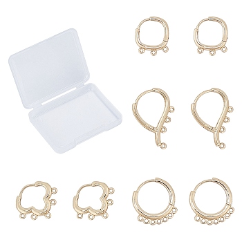 SUNNYCLUE 4 Pairs 4 Styles Brass Huggie Hoop Earring Findings, with Loop, Long-Lasting Plated, Real 18K Gold Plated, 1pair/style
