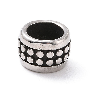 304 Stainless Steel Manual Polishing European Beads, Large Hole Beads, Column, Antique Silver, 9x6mm, Hole: 6mm